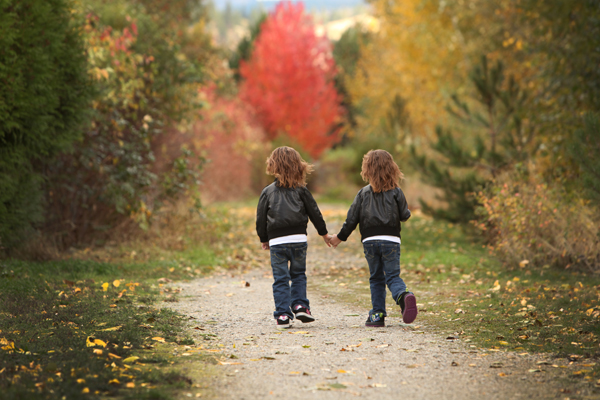 fall portrait of twins